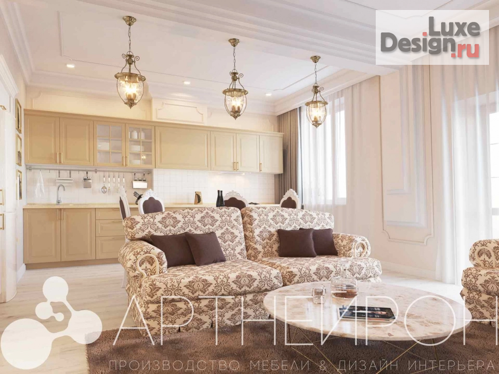 Дизайн интерьера гостиной "Дизайн гостиной совмещенной с кухней в квартиру." (фото 1)