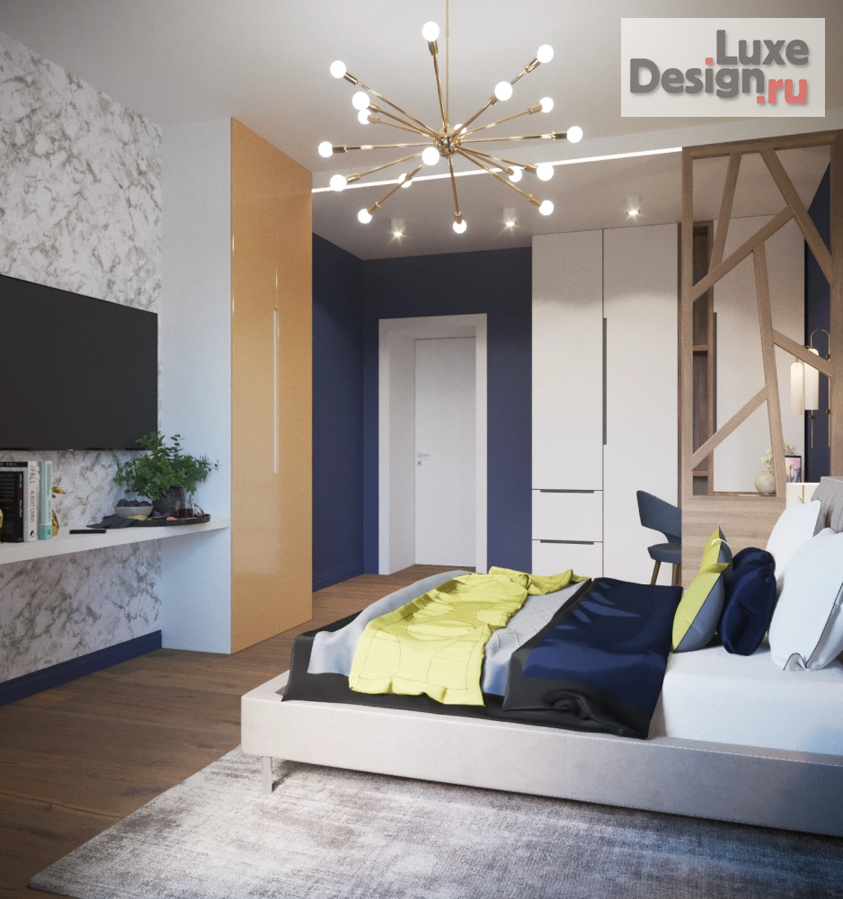 Дизайн интерьера четырехкомнатной квартиры "Яркая спальня-кабинет" (фото 1)