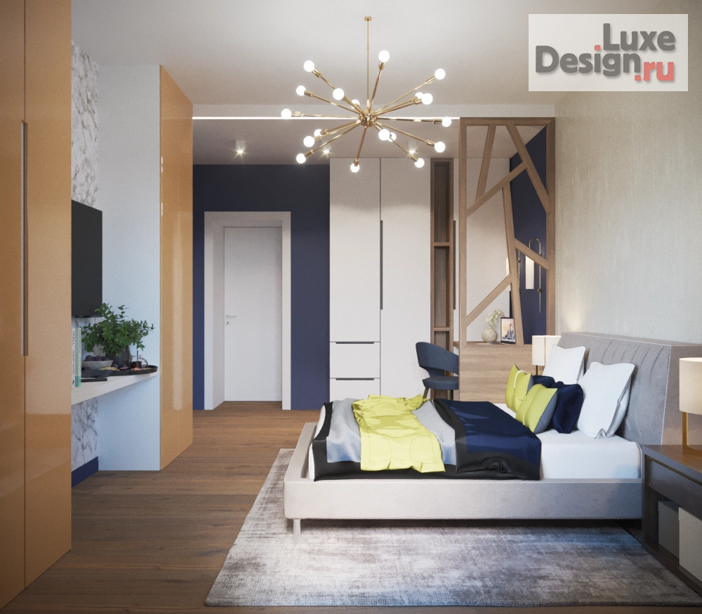 Дизайн интерьера четырехкомнатной квартиры "Яркая спальня-кабинет" (фото 3)