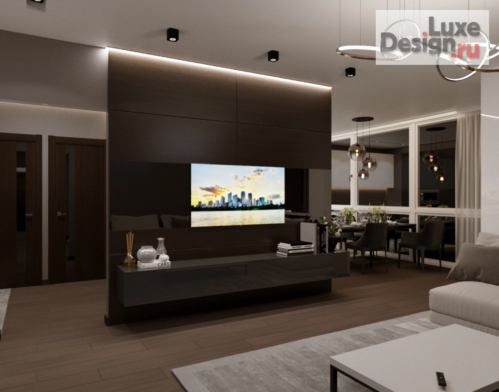 Дизайн интерьера гостиной "Кухня-гостиная на 23 этаже г.Новосибирск" (фото 2)