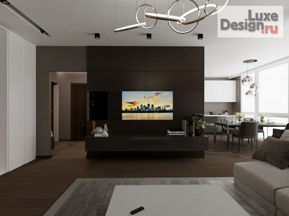 Дизайн интерьера гостиной "Кухня-гостиная на 23 этаже г.Новосибирск" (фото 1)