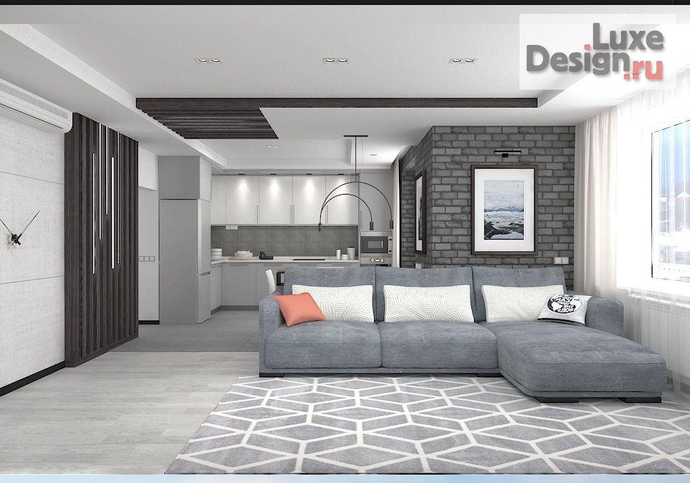 Дизайн интерьера трехкомнатной квартиры "Гостиная в квартире на Приречной" (фото 1)