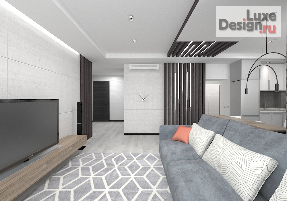 Дизайн интерьера трехкомнатной квартиры "Гостиная в квартире на Приречной" (фото 2)