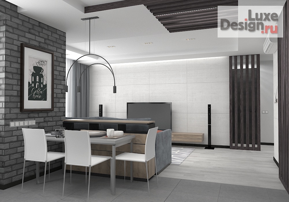 Дизайн интерьера трехкомнатной квартиры "Гостиная в квартире на Приречной" (фото 3)