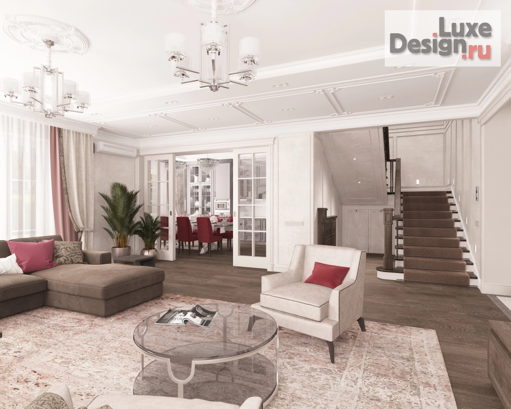 Дизайн интерьера коттеджа "Гостиная-кухня в коттедже" (фото 1)