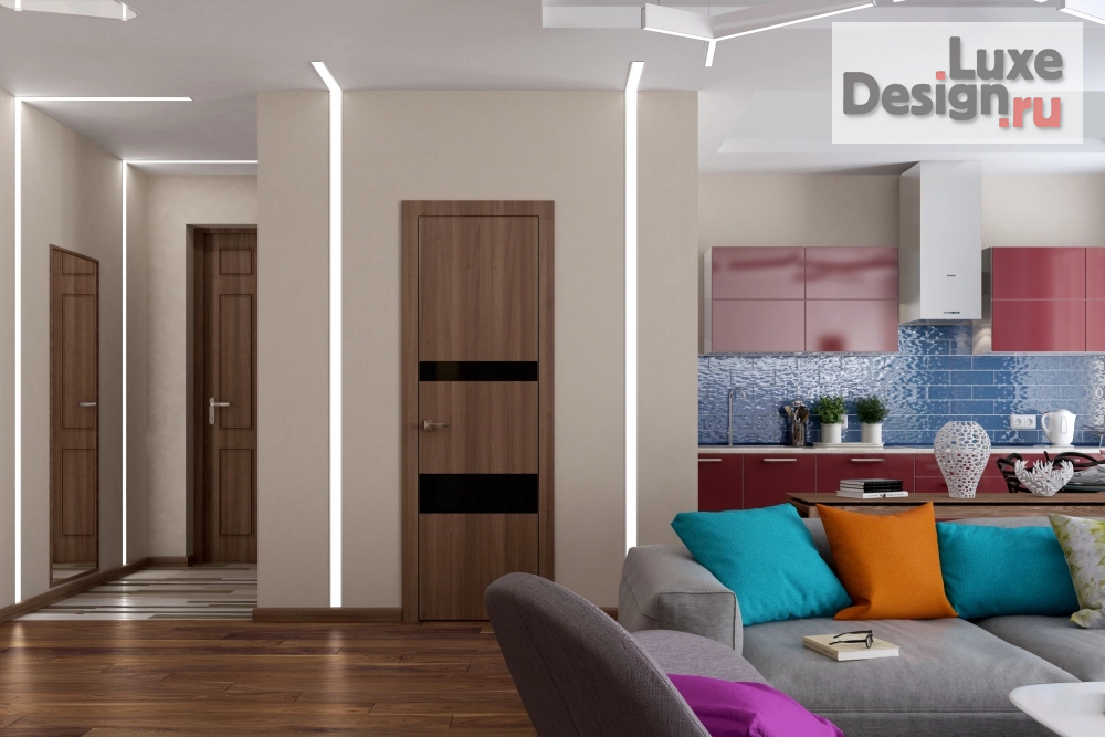 Дизайн интерьера гостиной "Яркие краски в спокойном интерьере" (фото 1)