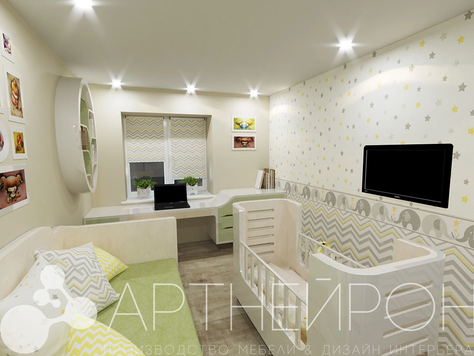 Дизайн интерьера детской в Барнауле "Дизайн детской (2 варианта: с кроваткой для грудничка и без неё)"